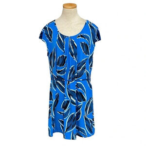 Alfani Dress Womens 1X Blue Floral Knee Length Short Sleeve A-Line Dress